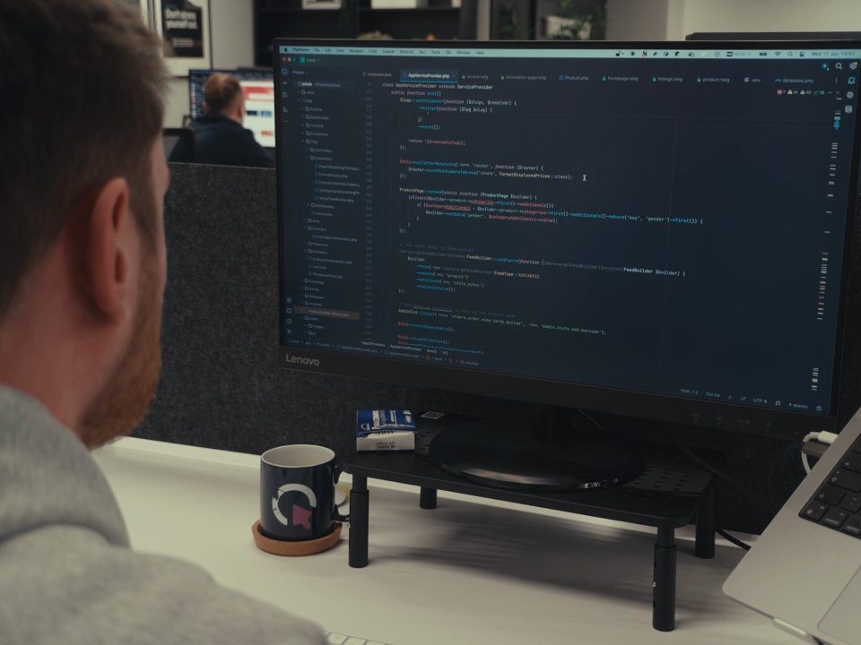 A Techquity developer working at a code editor